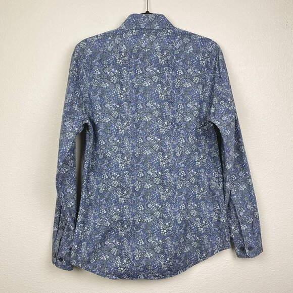 Express Men's Small Liberty Fabric Long Sleeve Collared Dress Shirt Blue Floral - Picture 10 of 14